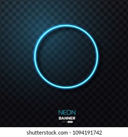Geometric neon banner. Neon light frame on transparency. vector illustration.