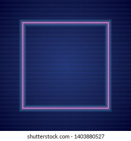 Geometric neon banner. Neon light frame on transparency.
Glowing neon poster on brick wall background. Style and design concept.