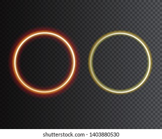 Geometric neon banner. Neon light frame on transparency.
Glowing neon poster on brick wall background. Style and design concept.
