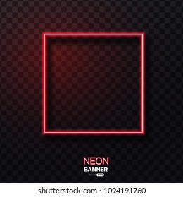 Geometric neon banner.Neon light frame on transparency. vector illustration.