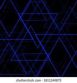 Geometric neon design. blue triangles.