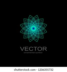 Geometric  neon emblems set. Vector mosaic arabic ornamental symbols