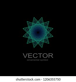 Geometric  neon emblems set. Vector mosaic arabic ornamental symbols