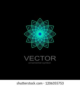 Geometric  neon emblems set. Vector mosaic arabic ornamental symbols