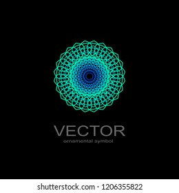 Geometric  neon emblems set. Vector mosaic arabic ornamental symbols