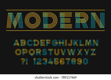 Geometric neon font Linear design Techno letters and numbers Vector abc