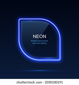Geometric neon light with rounded edges. Glass banner