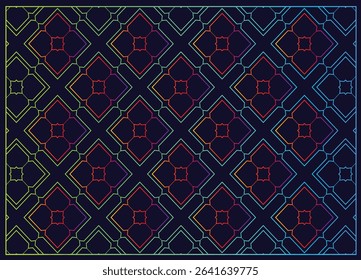 Geometric Neon Pattern with Colorful Shapes on Dark Background