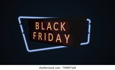 Geometric neon vector banner. Glossy plastic material style. Origami paper. Black Friday Sale label. Vector illustration isolated on background