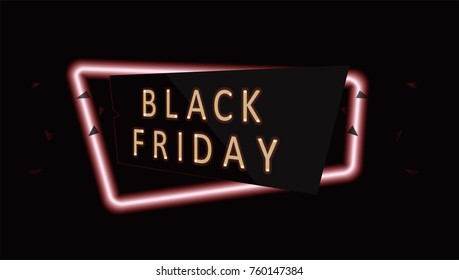 Geometric neon vector banners. Glossy plastic material style. Origami paper. Black Friday Sale label. Vector illustration isolated on background