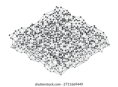 Malha de rede geométrica com nós e linhas interconectados que representam dados, tecnologia ou conceitos de comunicação, perfeito para ciência, tecnologia ou fundos digitais isolados em fundo branco.
