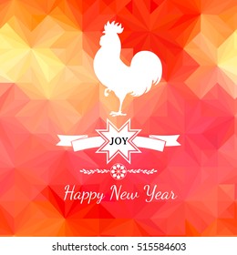 Geometric New Year background. Seamless triangle pattern with congratulation elements. Rooster Year design. Vector for wallpaper, banner, poster, fabric, gift wrap, greeting or invitation card