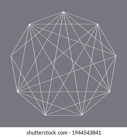 Geometric nine angles, nonagon polygon with diagonal angles drawn. Geometry vector design shape, element