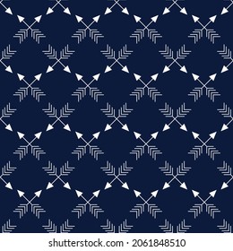 Geometric nordic seamless pattern background with repetitive crossed arrows on blue backdrop for Christmas theme designs.vector illustration 