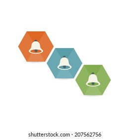 Geometric notification bell flat style icon sticker. Vector graphic template.
