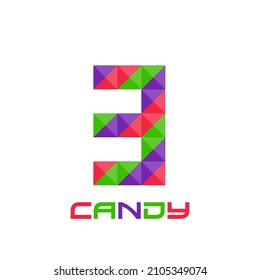 Geometric number 3 with perfect combination of bright purple, red, and green colors. Good for business logo, design element, t-shirt design, print use, etc.