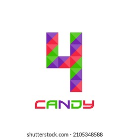 Geometric number 4 with perfect combination of bright purple, red, and green colors. Good for business logo, design element, t-shirt design, print use, etc.