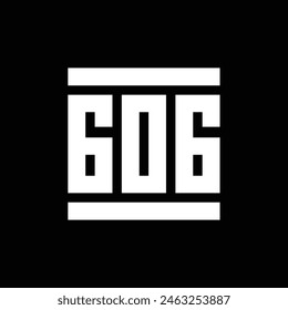 Número geométrico 606 Ilustración vectorial de texto de logotipo, blanco sobre fondo negro