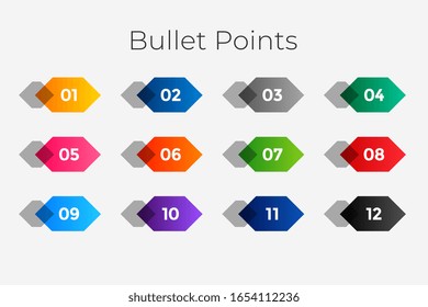 geometric number bullet points from one to twelve
