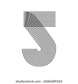 Geometric Number five 5 Line Art in black thin striped lines isolated on white background. Graphic design vector illustration for Banner Greeting Card Annual Report Poster Event Anniversary Symbol Ad