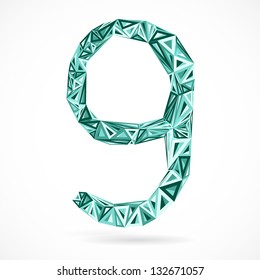 Geometric number nine with triangles. Vector illustration.