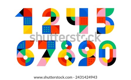 Geometric numbers colourful set. Collection of vector modern numbers. Concept illustration