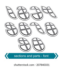 Geometric numbers in rotation, 3d industrial numeration made with sections and parts.