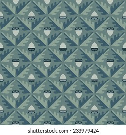 Geometric oak leaf and acorn seamless pattern.