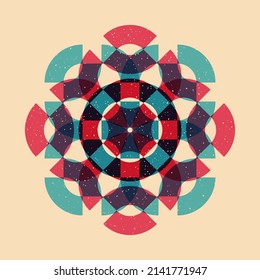 Geometric object  with riso print effect. Vector. Graphic element  for fabric, textile, clothing, wrapping paper, wallpaper, poster. Graphic element.  Perfect For your own decoration or design