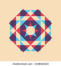 Geometric object  with riso print effect. Vector. Graphic element  for fabric, textile, clothing, wrapping paper, wallpaper, poster. Graphic element.  Perfect For your own decoration or design
