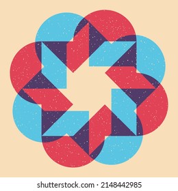 Geometric object  with riso print effect. Vector. Graphic element  for fabric, textile, clothing, wrapping paper, wallpaper, poster. Graphic element.  Perfect For your own decoration or design