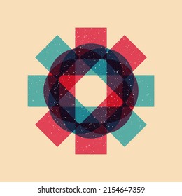 Geometric object  with riso print effect. Vector. Graphic element  for fabric, textile, clothing, wrapping paper, wallpaper, poster. Graphic element.  Perfect For your own decoration or design