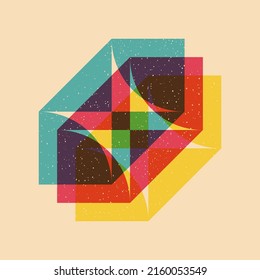 Geometric object  with riso print effect. Vector. Graphic element  for fabric, textile, clothing, wrapping paper, wallpaper, poster. Graphic element.  Perfect For your own decoration or design