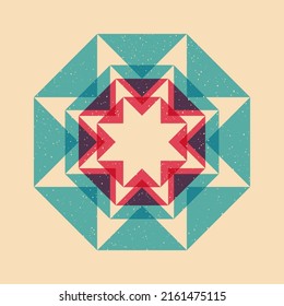 Geometric object  with riso print effect. Vector. Graphic element  for fabric, textile, clothing, wrapping paper, wallpaper, poster. Graphic element.  Perfect For your own decoration or design
