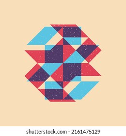 Geometric object  with riso print effect. Vector. Graphic element  for fabric, textile, clothing, wrapping paper, wallpaper, poster. Graphic element.  Perfect For your own decoration or design