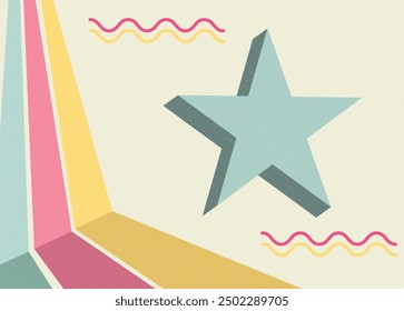 Geometric object with riso print effect and star elements. Vector. Graphic element for fabric, textile, clothing, wrapping paper, wallpaper, poster. Perfect for your own decoration or design.