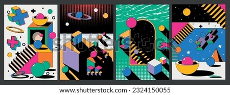 Geometric Objects Abstract Vintage 1980s Colors Posters Set