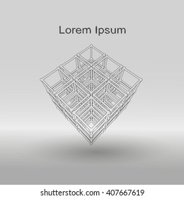 Geometric objects of atomic lattice on a gray gradient background.