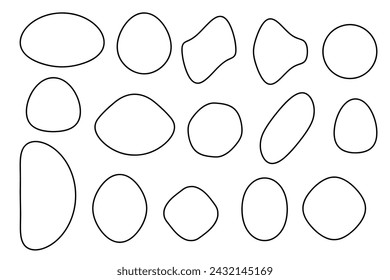 geometric objects, ovals, circles, blobs, black shapes, for design of postcards, posters, banners, linear
