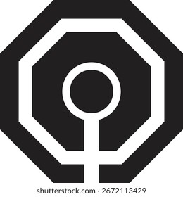 Octógono geométrico com círculo central e linha vertical