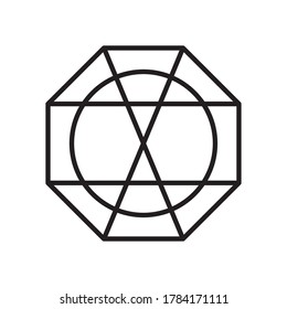 geometric octagon and circle shape icon over white background, line style, vector illustration