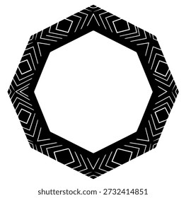 Geometric Octagonal Frame, Black and White Ethnic Pattern, Tribal Border, Aztec Design, Retro Deco Style, Repeating Motif, Vintage Geometric, Ornamental