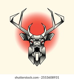 Geometric old school deer head tattoo design vector