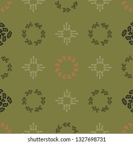 Geometric olive, cream, orange, black and charcoal lacy shapes in vertical and horizontal layout. Seamless repeat pattern for gift wrap, textile, fabric, scrapbooking and fashion. - Powered by Shutterstock - Get 15% off with code: PIKWIZARD15