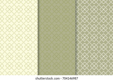 Geometric olive green collection of vertical seamless patterns for wallpapers and textile. Vector illustration