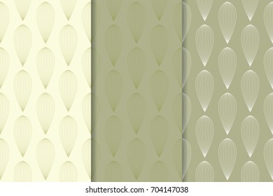 Geometric olive green collection of vertical seamless patterns for wallpapers and textile. Vector illustration