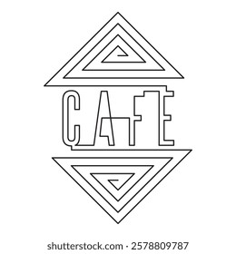 A geometric one-line art logo with the word "CAFE" inside two triangular maze-like shapes. Modern minimalistic design, perfect for branding, signage, and packaging. 