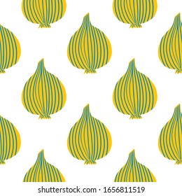 Bombilla de cebolla geométrica en fondo blanco. Papel pintado vegetal. Textura orgánica. Diseño de tejidos, tejidos textiles, papel de envolver, productos textiles de cocina. Ilustración del vector