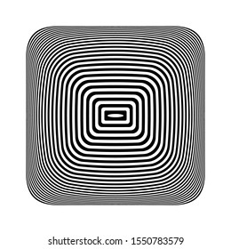 Geometric op art design element. 3D illusion. Black and white striped lines texture. Vector illustration.