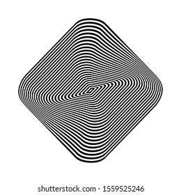 Geometric op art design element. 3D illusion. Black and white striped lines texture. Vector illustration.